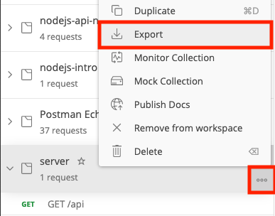 Postman export button