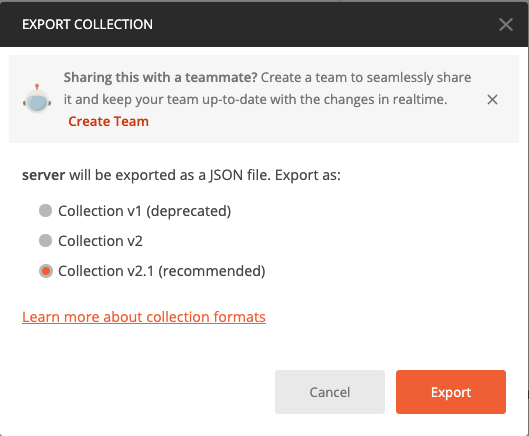 Postman export format